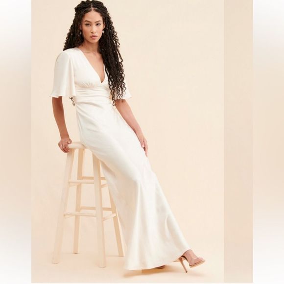 NWOT Anthropologie X Keepsake flutter sleeve column gown - Picture 1 of 7